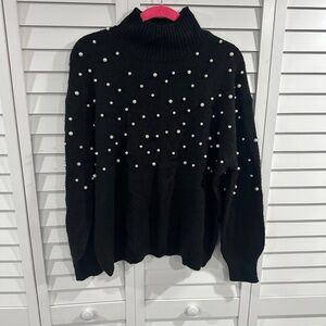 Black Pearl-Embellished Turtleneck Sweater